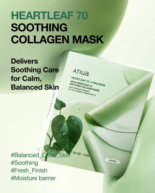 Anua Masque Collagène Apaisant 70% Heartleaf : Hydratation + Apaisement – 4 masques