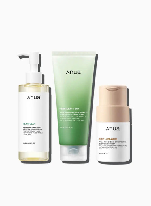 Anua Hero Cleansing Trio Set : Huile + Mousse + Poudre – 200 + 150 + 40 g