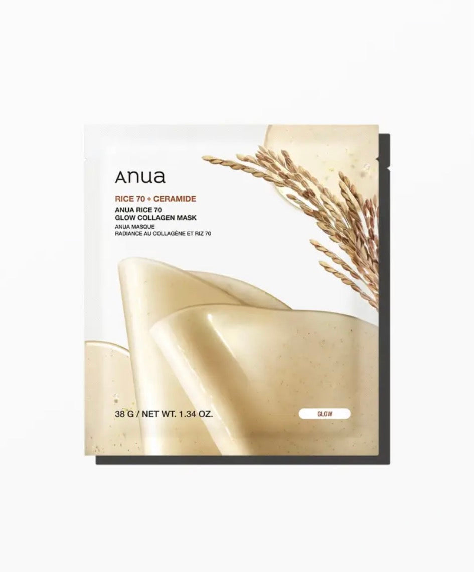 Anua Masque Collagène Éclat Rice 70 + Céramide : Nutrition & Luminosité – 4 masques