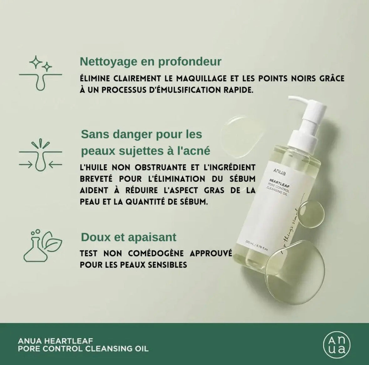 Anua- Heartleaf Pore Control Cleansing Oil - Huile nettoyante démaquillante