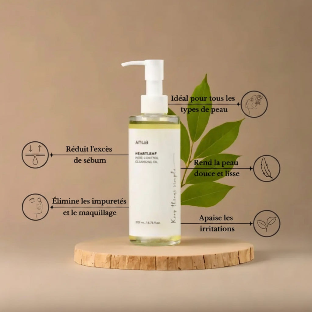 Anua- Heartleaf Pore Control Cleansing Oil - Huile nettoyante démaquillante